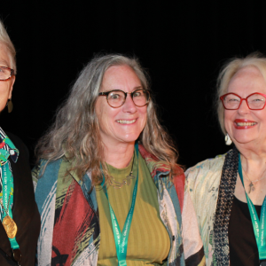 Photo of Barbara Steinhaus and Cam Busch with a 2023 Awards Winner.